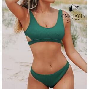 Cupshe Ribbed Crop Bikini Swimsuit Size S